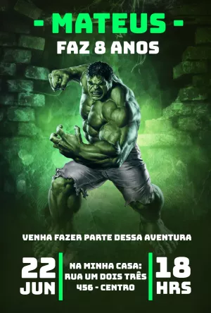 Convite de Aniversário Incrível Hulk para Editar Online