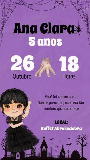 Convite de Aniversário Wandinha Addams para Editar Online