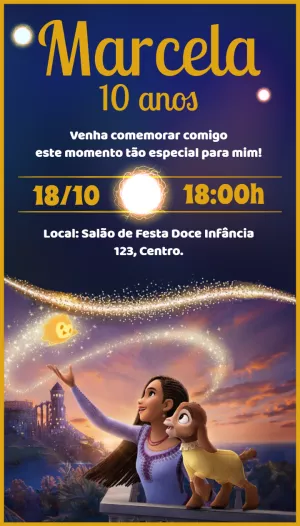 Convite Aniversário Wish com Asha e Estrela para Editar
