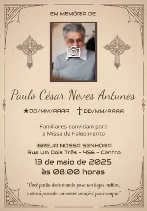 Convite de Missa de Falecimento com Foto para Editar Online