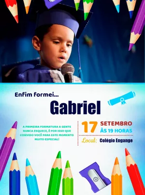 Convite Formatura Pré Escola com Foto para Editar Online