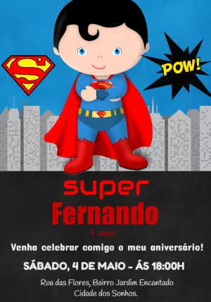 Convite de Aniversário Superman Baby para Editar Online