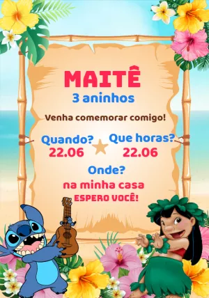 Convite Aniversário Lilo e Stitch Tropical para Editar Online