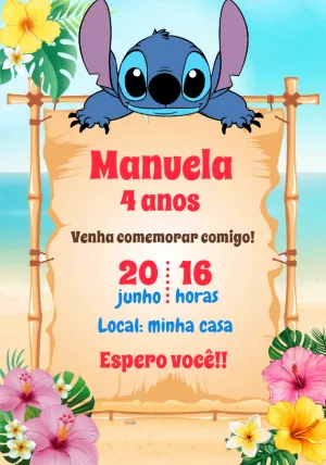Convite de Aniversário Stitch Tropical para Editar Online