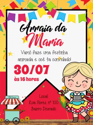 Convite Aniversário Arraiá Menina Caipira para Editar Online