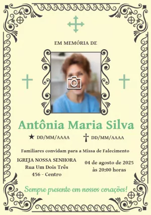 Convite Missa de Falecimento com Foto para Editar Online