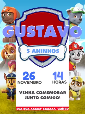Invito di compleanno Paw Patrol – Statico – Victor designer
