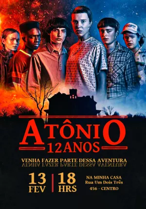 Convite Aniversário Stranger Things com Personagens para Editar