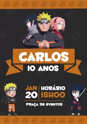 Convite de Aniversário Naruto com Personagens para Editar Online