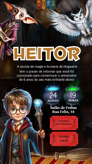 Convite Aniversário Harry Potter com Magos para Editar Online