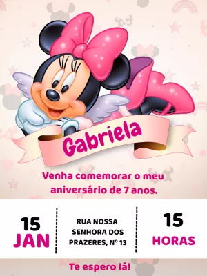 Convite de Aniversário Minnie Mouse Rosa para Editar Online