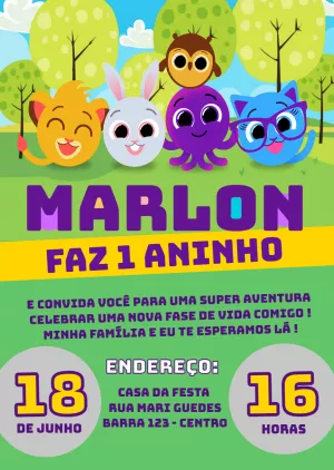 Invitación de cumpleaños Bolofofos – Estático – PrestigioMkt