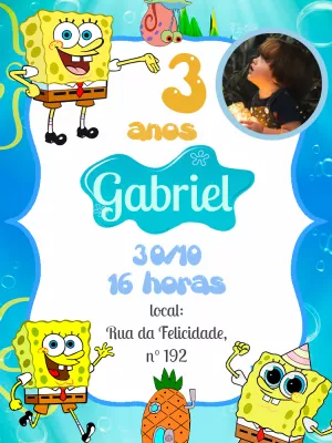 Convite Aniversário Bob Esponja com Foto para Editar Online