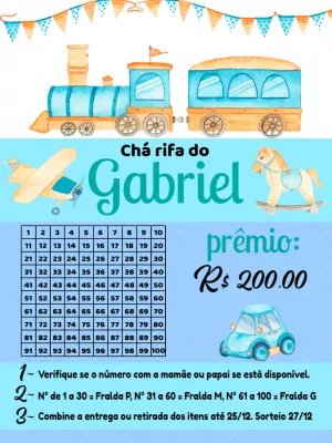 Chá Rifa Menino Tema Brinquedos para Editar Online