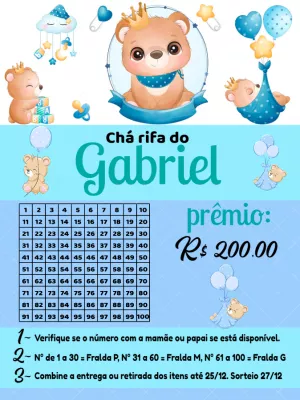 Rifa Chá de Bebê Ursinho Príncipe Editável Online