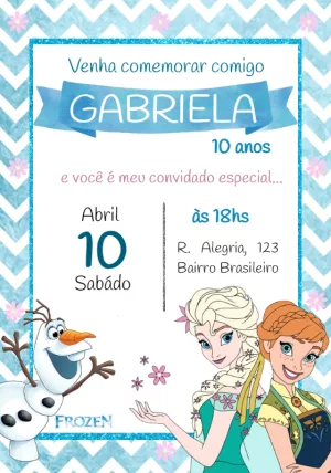 Convite Aniversário Frozen com Personagens para Editar Online