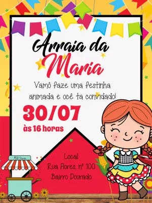 Convite Aniversário Festa Junina Menina Caipira para Editar