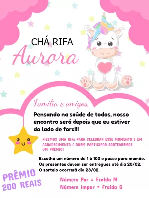 Convite Chá Rifa Unicórnio Menina para Editar Online