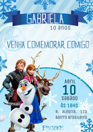 Convite de Aniversário Frozen com Personagens para Editar Online
