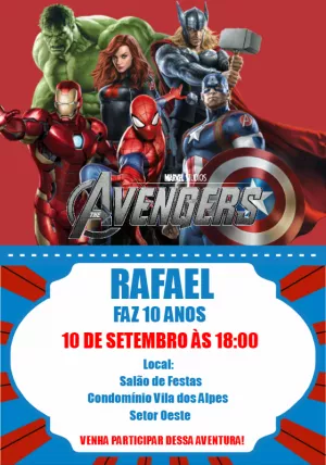 Convite de Aniversário Vingadores com Heróis para Editar Online