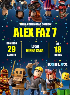 Convite de Aniversário Roblox com Personagens para Editar
