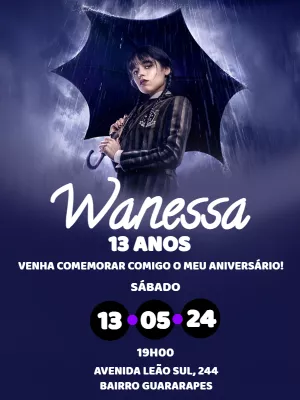 Convite de Aniversário Wandinha Addams para Editar Online