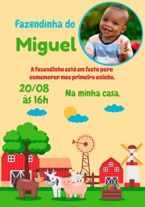 Convite Aniversário Fazendinha com Foto para Editar Online