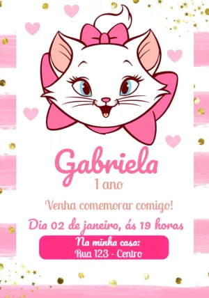 Convite Aniversário Gatinha Marie para Editar Online