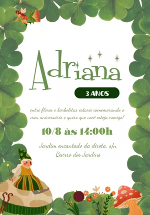 Convite Aniversário Jardim Encantado com Fada para Editar Online