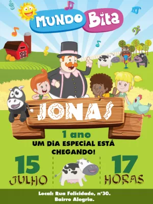 Convite Aniversário Mundo Bita Fazendinha para Editar Online