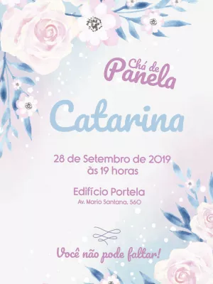 Convite Chá de Panela Floral Aquarela para Editar Online