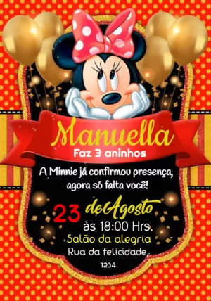 Convite de Aniversário Minnie Mouse Vermelha para Editar Online
