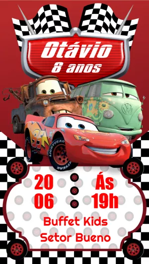 Convite de Aniversário Carros Disney para Editar Online