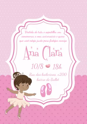 Convite de Aniversário Bailarina Morena para Editar Online