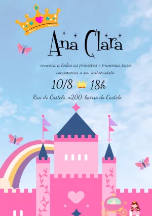 Convite Aniversário Castelo de Princesa para Editar Online