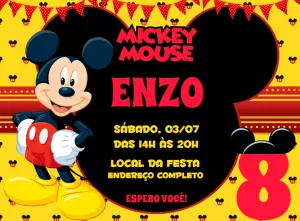 Convite de Aniversário Mickey Mouse para Editar Online