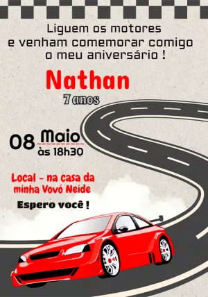 Convite de Aniversário Carro de Corrida para Editar Online