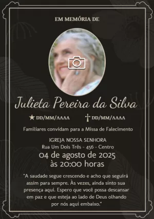 Convite Missa de Falecimento com Foto para Editar Online