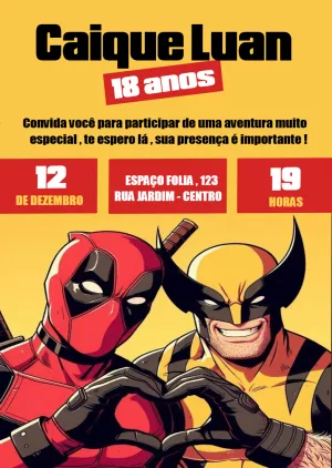 Convite de Aniversário Deadpool e Wolverine para Editar Online