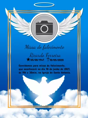 Convite Missa de Falecimento Céu e Anjo para Editar com Foto