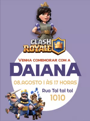Convite de Aniversário Clash Royale com Personagens para Editar