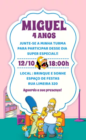 Convite Aniversário Os Simpsons para Editar Online