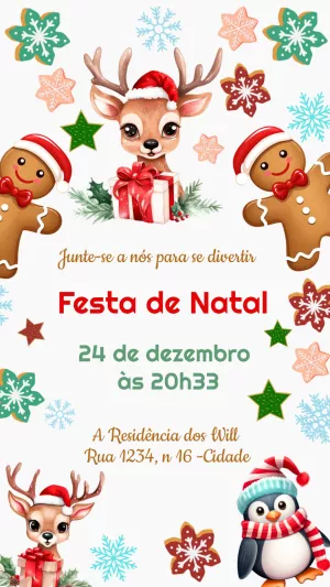 Convite Festa de Natal com Personagens Fofos para Editar Online