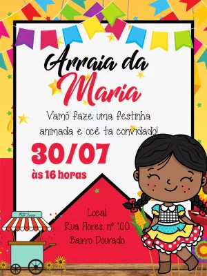 Convite Arraiá de Aniversário Menina para Editar Online