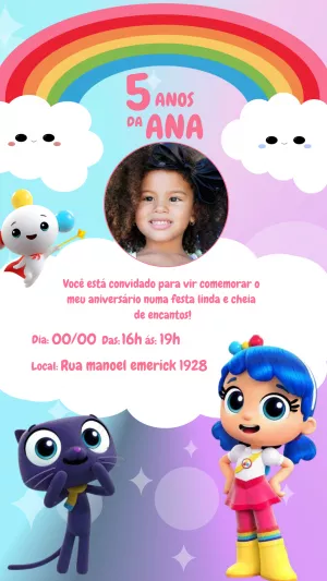 Convite Aniversário Vera e o Reino do Arco Íris com Foto para Editar