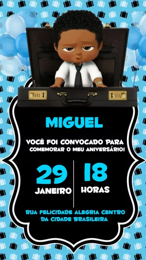 Convite Aniversário Poderoso Chefinho Negro para Editar Online