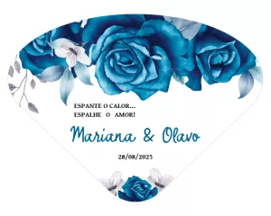Leque Ventarola Casamento Floral Rosas Azuis para Editar Online