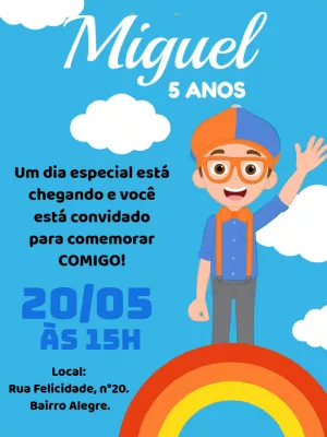 Convite de Aniversário Blippi Editável Online para Enviar
