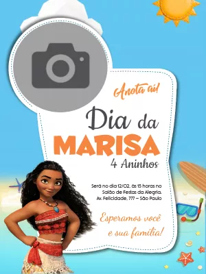 Convite de Aniversário Moana com Foto para Editar Online