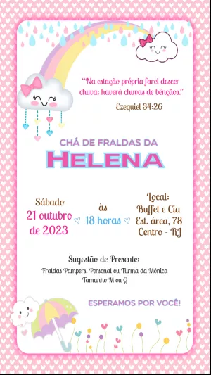 Convite Chá de Fraldas Chuva de Amor para Editar Online